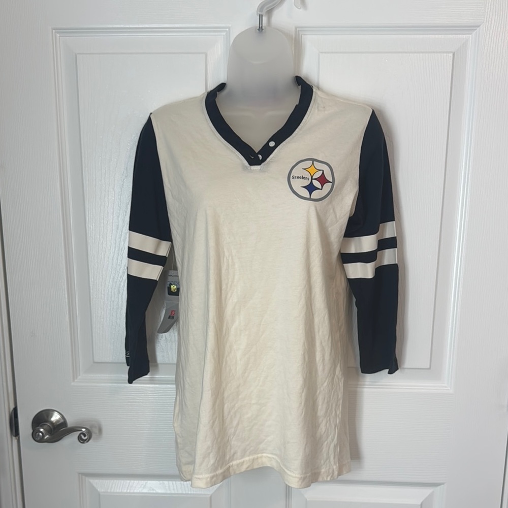 Mitchell & Ness Pittsburgh Steelers cream and black long sleeve shirt with logo